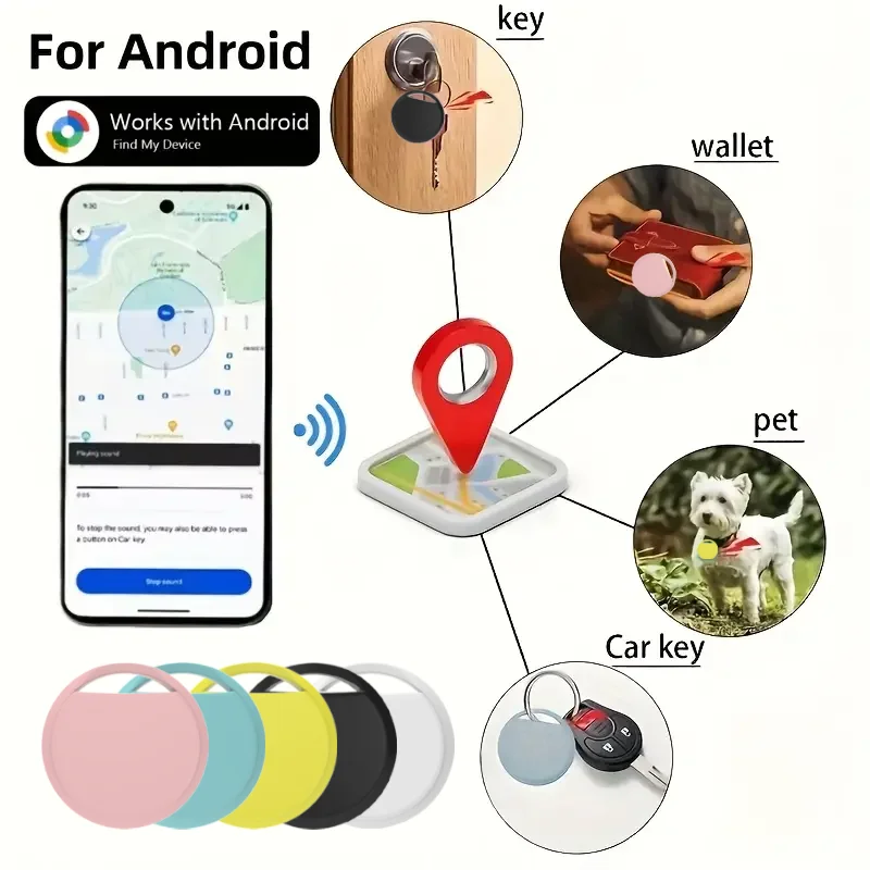 Rastreador GPS Bluetooth para teléfonos Android, 4 Uds., funciona con Google Find My App, buscador de llaves, etiqueta inteligente para mascotas para Xiaomi, Samsung, Tenco