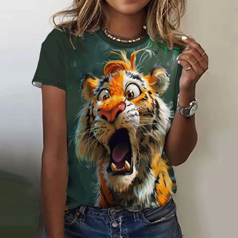 Damska Koszulka Śmieszny Straszny Zwierzęcy Nadruk Klasyczna Moda Codzienna Uliczna Okrągły Dekolt Oversize Letnia Odzież Damska