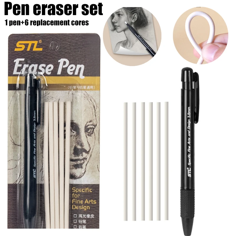 Automatic Pen Style Hard Highlight Sketching Rubber Pens 1 Set With Replaceable Core Sketching Painting Writing Erase Supplies