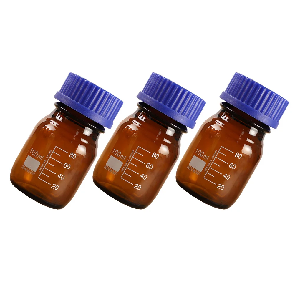 

3Pcs Reagent Bottles Glass Chemical Bottle 100ml Laboratory Sample Bottle Leakproof Sealing Storage Container Reagent Dispenser