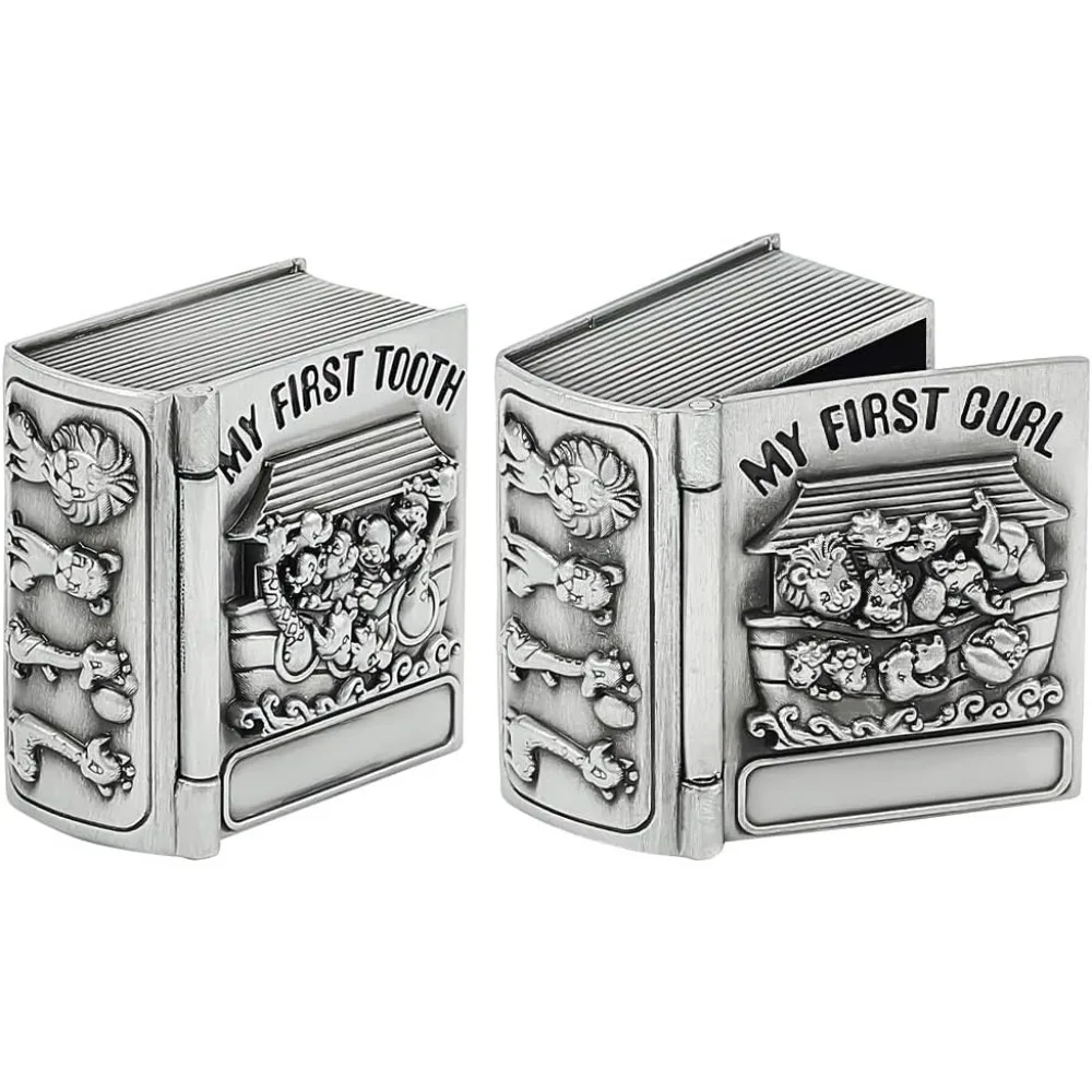 1Set 2Pcs My First Curl and My First Tooth Keepsake Box Antique Silver Tooth Collection Organizer Holder My First Curl and Tooth