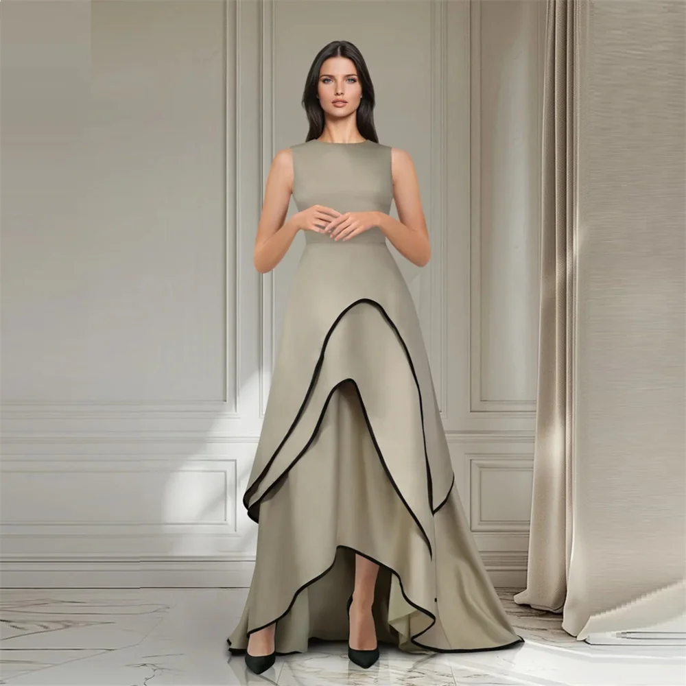 

Evening Dress Formal Saudi Arabia Scoop Neckline A-line Hi-Lo Length Skirts Layered Contoured Sleeveless Bespoke Occasion Dresse