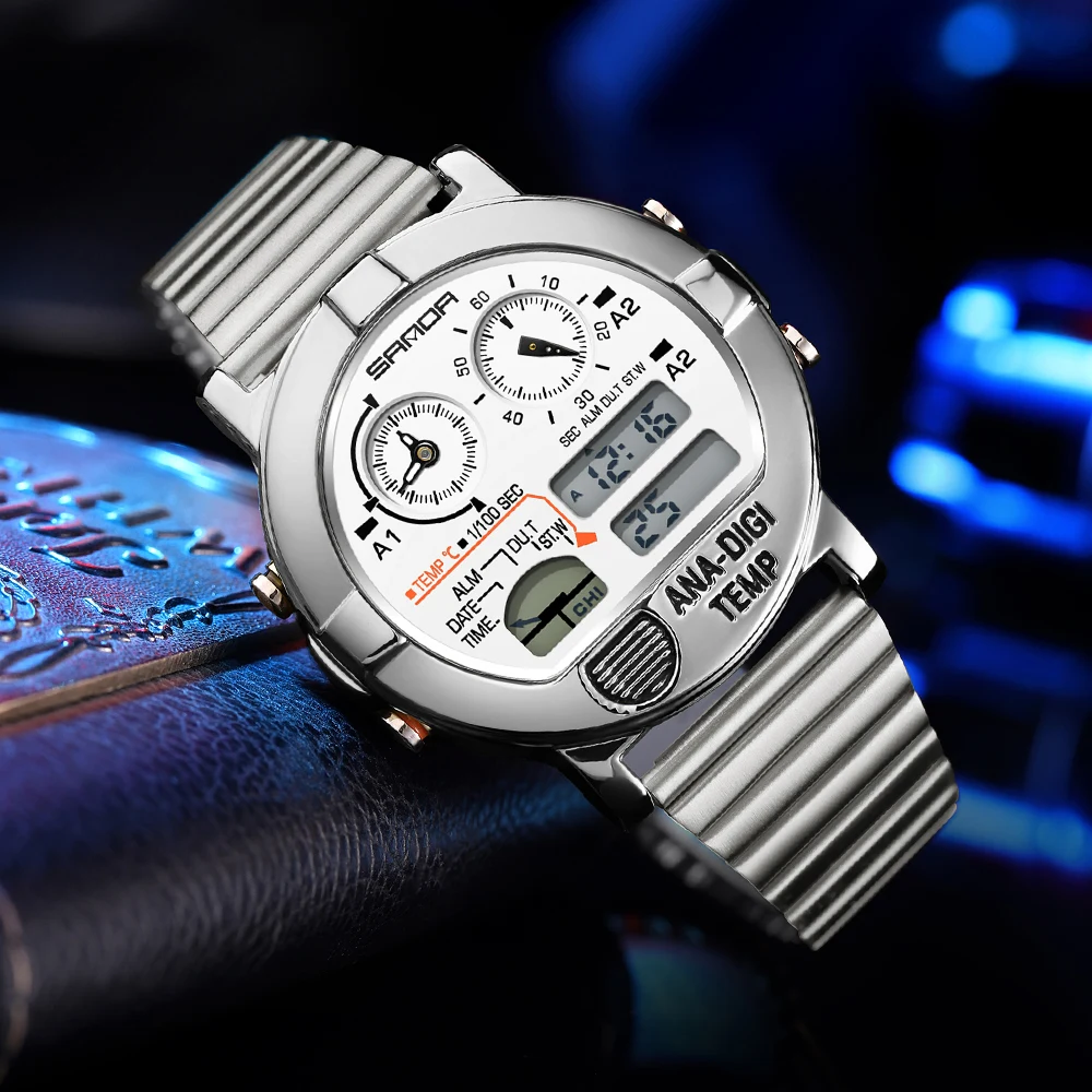 SANDA New Fashion Quartz Watches for Men Waterproof LED Luminous Multifunctional Chronograph Military Sports Wristwatch