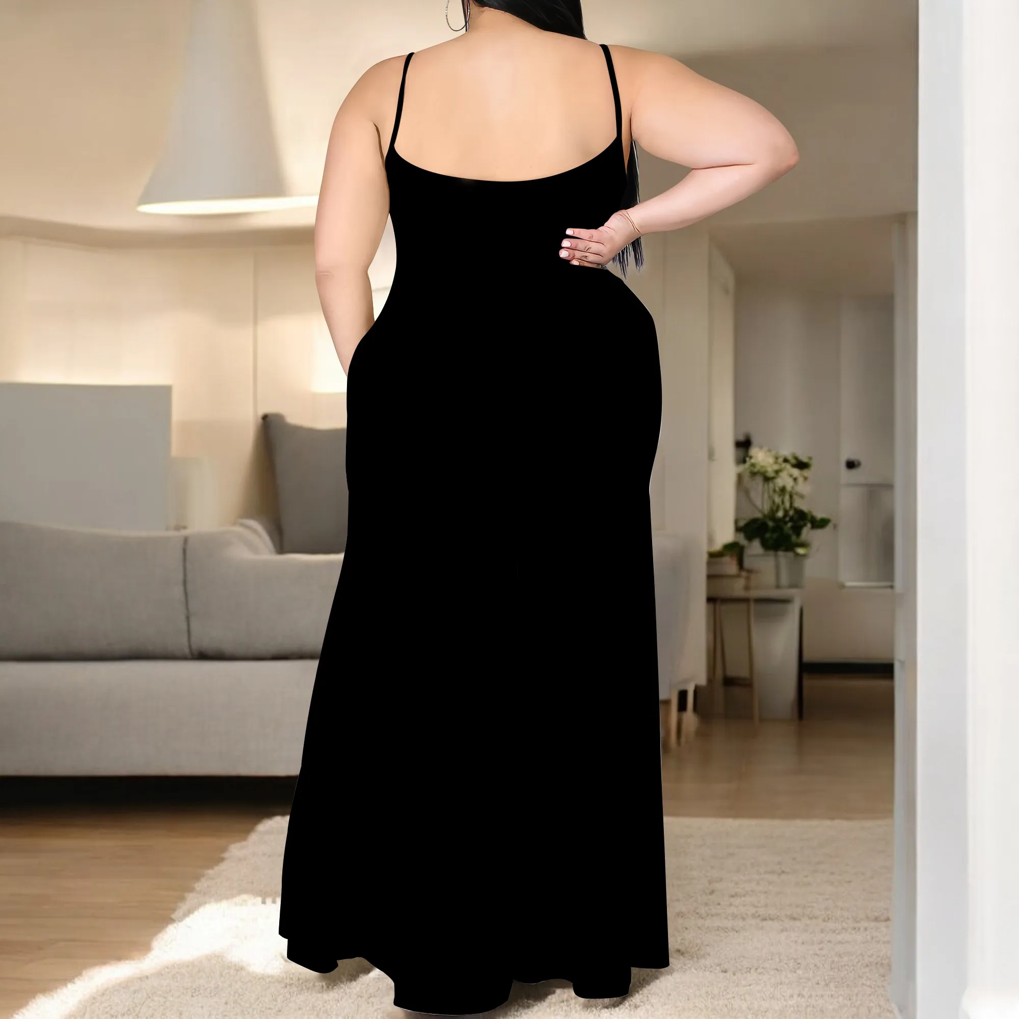 Abito da donna con bretelle senza maniche taglie forti Abito lungo da vacanza al mare con stampa grafica estiva con spacco sexy