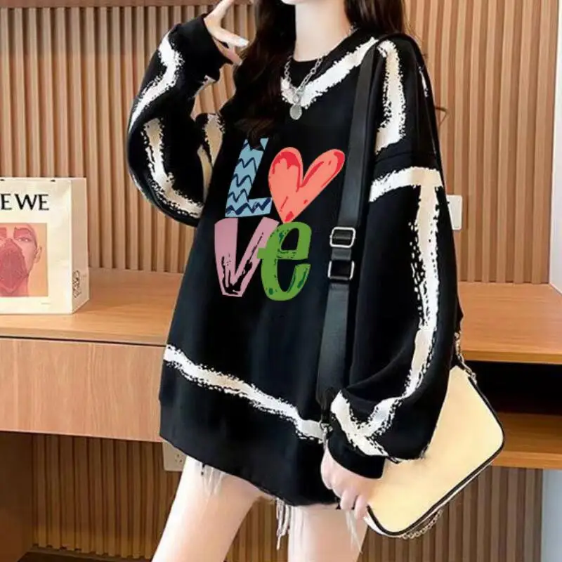Hot 2026 Autumnwinter Newwomen Loose Line Thin Internet Red Fashion Heavy Industry Color Graffiti Medium To Long Beautifultops