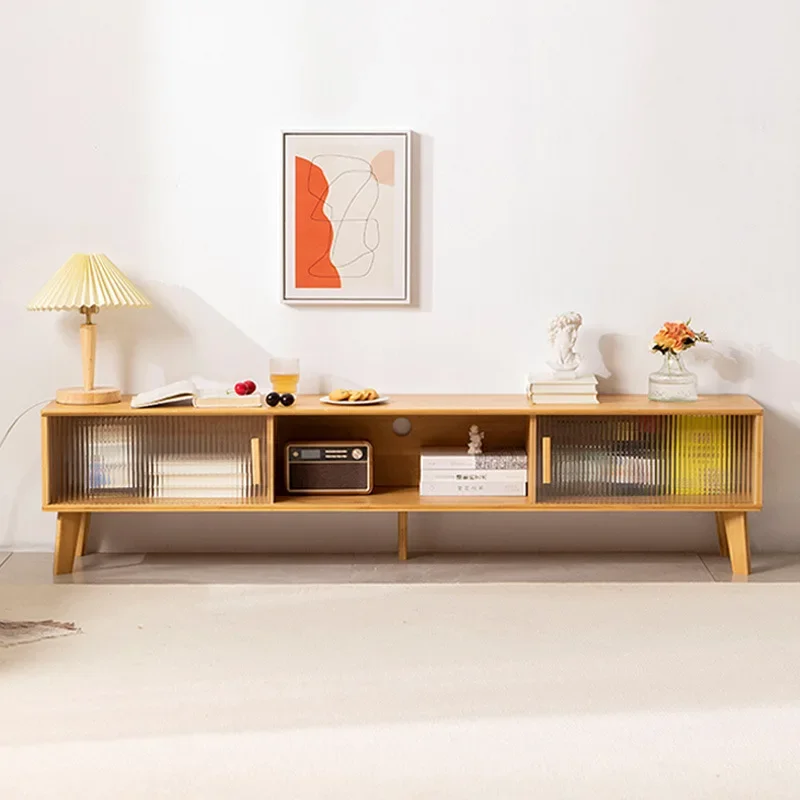 Japanese style solid wood rattan tea table TV cabinet combination small apartment simple modern homestay storage cabinet