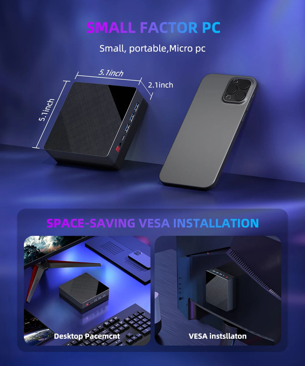 Aittact Mini PC AMD Ryzen7 7730U 4500U 4300U 5400U Desktop Gaming Computer WIFI5 BT4.0 DDR4 Triple Display Dual LAN