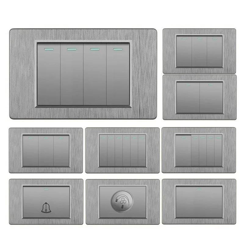 

118 Type Brushed Grey Plastic Panel 110-250V 1Gang 2Gang 3Gang 4Gang 5Gang 6Gang Doorbell Wall Switch Blank Panel US Standard