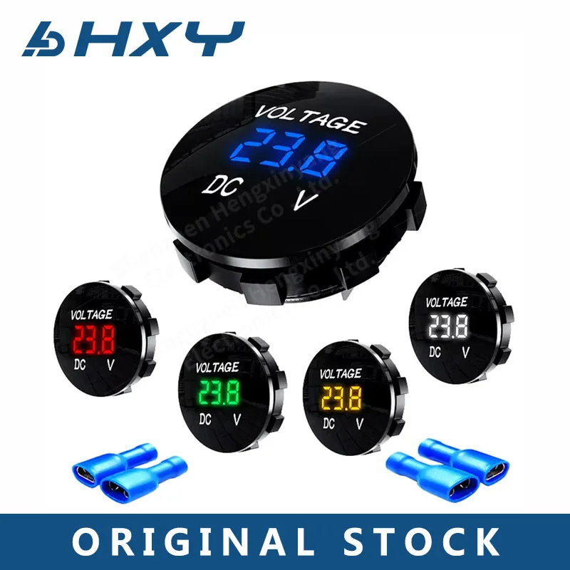 

Мини-круглый водонепроницаемый вольтметр для моторной лодки и мотоцикла DC5V-48V, LED панель, цифровой вольтметр, тестер, монитор, дисплей вольтметра