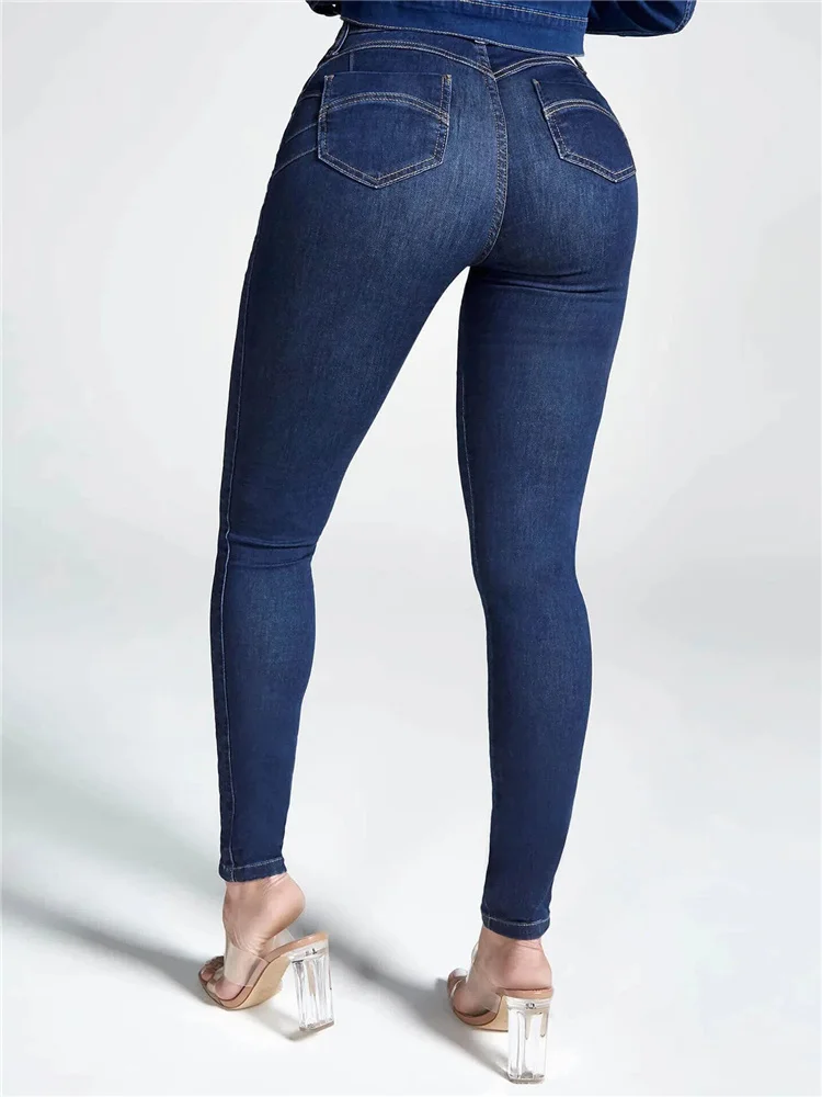 Women High Waist Stretch Skinny Hips Wrap Jeans Lady Slim Fit Classic Narrow Leg Denim Pencil Pants Y2k High Street Trousers