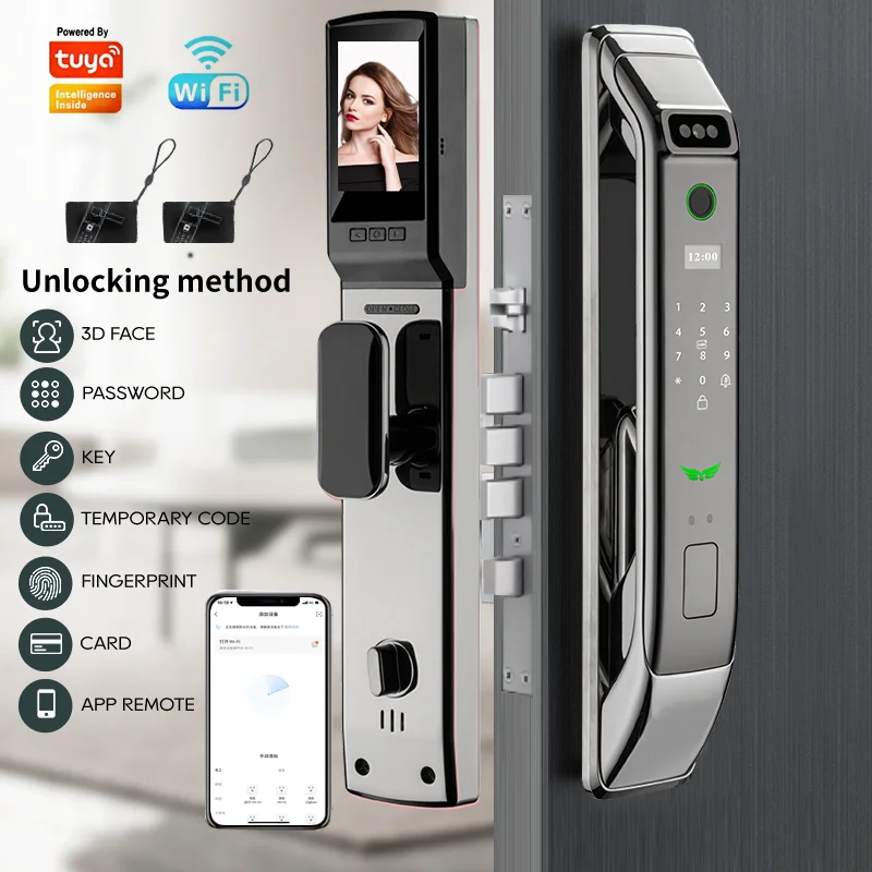 Tuya WIFI 3D Face Recognition Digital Electronic Lock Smart Door Lock Biometric Electronic Lock Security Camera