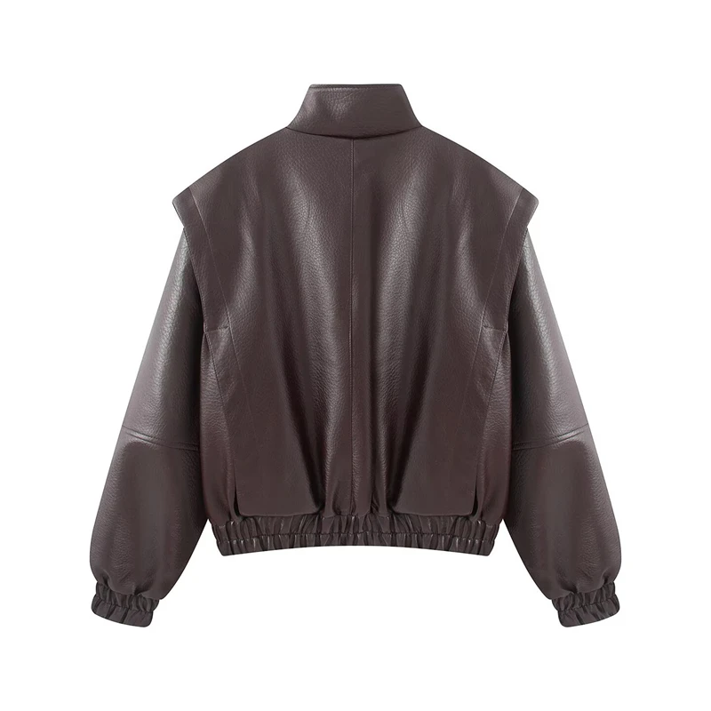 Guobioziy Women's Flight Leather Jacket 2026 Spring＆Autumn Collection Solid Color with Zipper Design Casual Daily Fashion Street