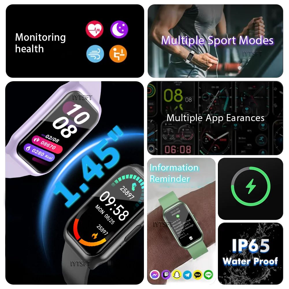 LAXASFIT New Smart Watch 1.45 inch Sleep Monitoring Function Bluetooth Call Message Reminder Sporty Pedometer Smart Bracelet