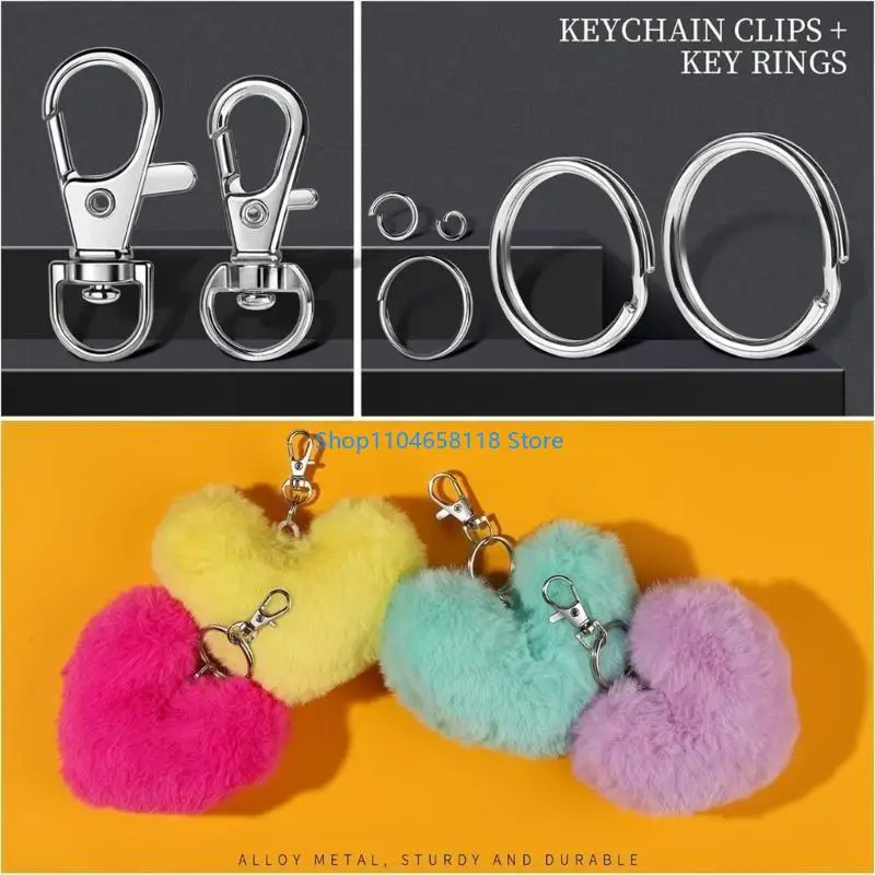 Pack of 265 Convenient Metal Keychain Rings Rotating Spring Hooks Chain Clip