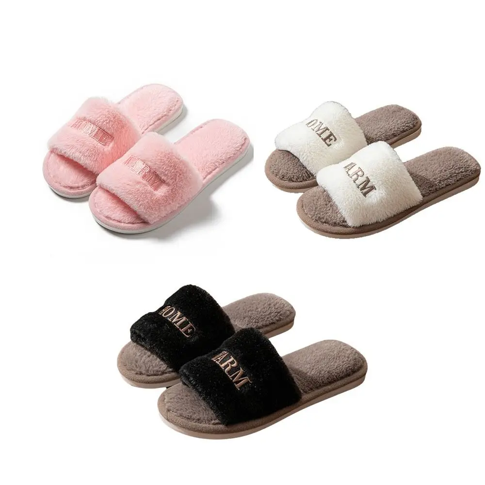 شباشب أنيقة ناعمة غير رسمية منفوشة دافئة مضادة للانزلاق للنساء أحذية منزلية مسطحة بنعل سميك أحذية قطنية منزلية شتوية