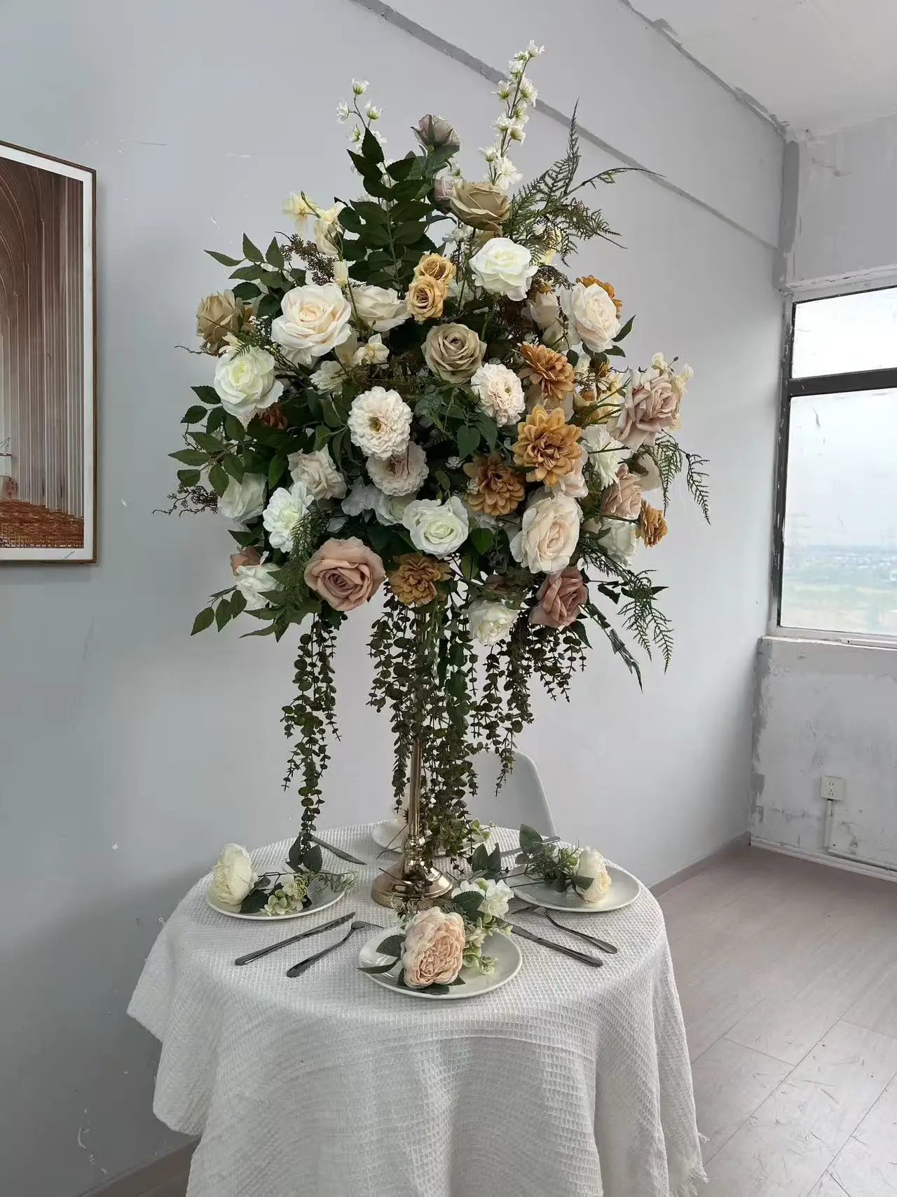 Champagner-Seiden-Kunstblumenkugel Großhandel Hochzeits-Wegleit-Pomander-Kugel für Hochzeitssaal, Bühne, T-Tisch und Eventdekoration – Detail 4