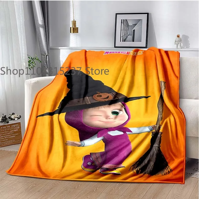 Cartoon M-Masha and the Bear Poster Blankets,Soft Warm Throw Blanket,for Bathroom Bedroom Living Room Sofa Bed Car,brithday Gift