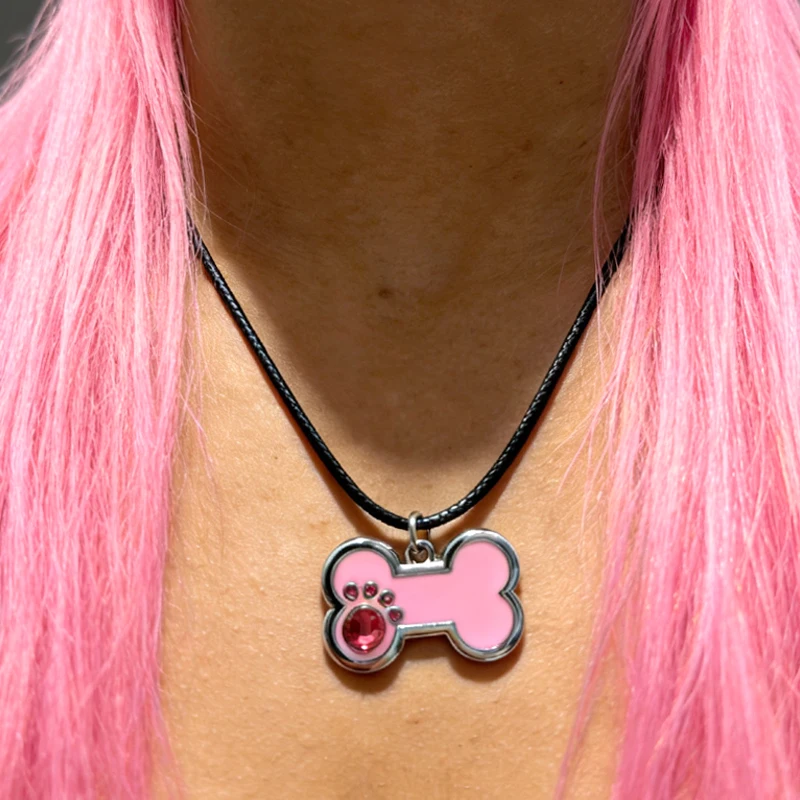 Y2K Jewelry Pink Shiny Crystal Bone Pendant Necklace for Women Cool Accessories Punk 90s Aesthetic Charms Fashion Goth Necklace