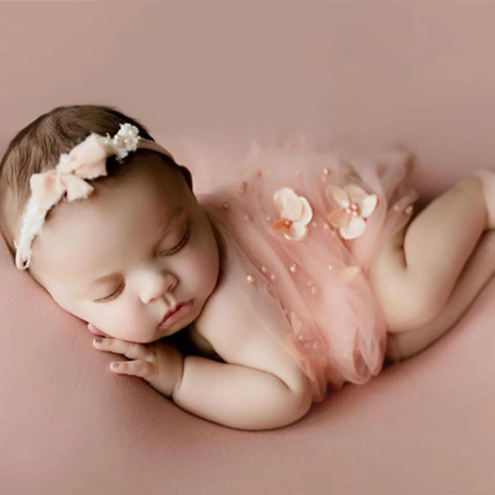 Newborn Photography Clothing Floral Pearl Wrap Mesh Backdrop Studio Shoot Background Blanket Baby Girl Photo Props Accessories