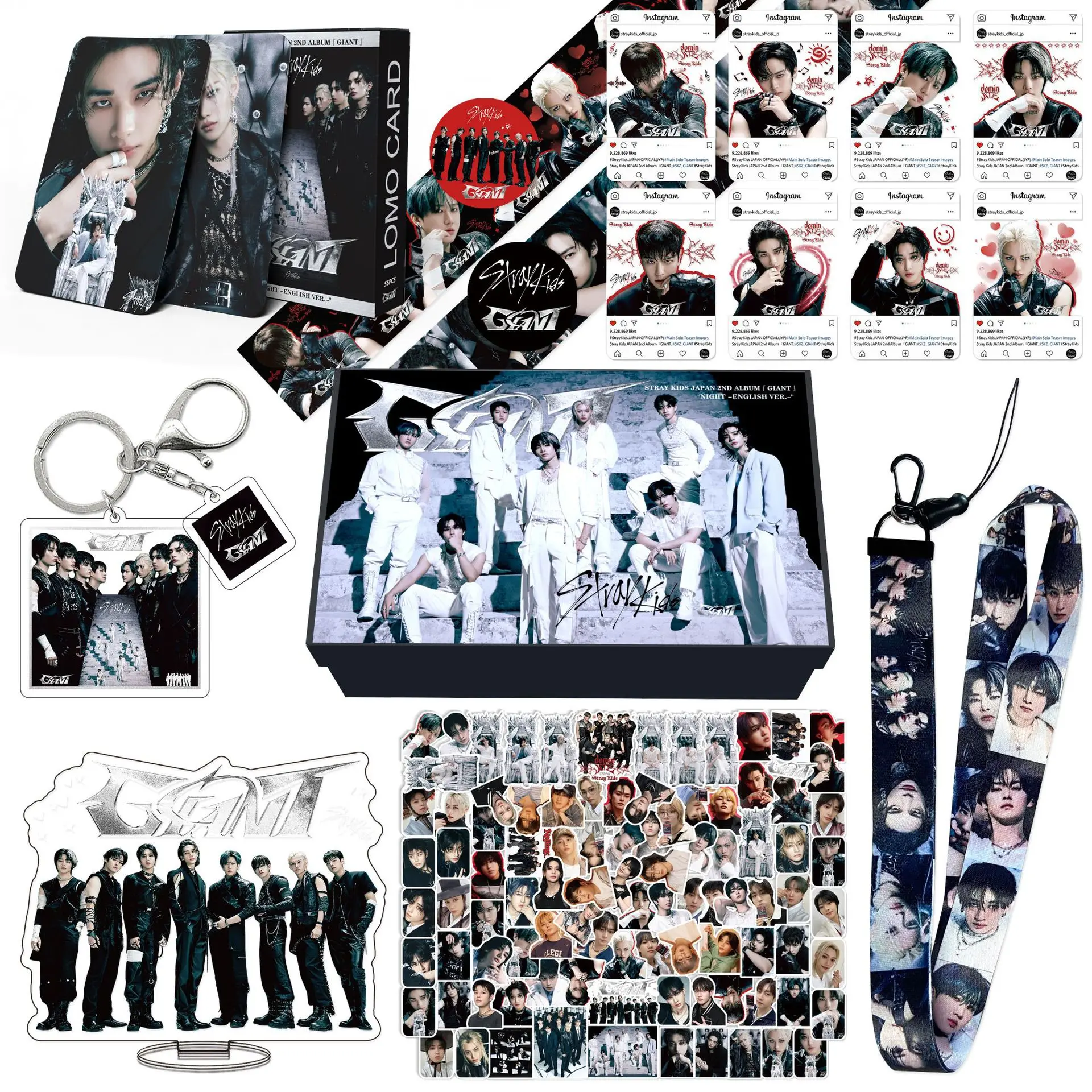 

StrayKids Men's Band Star Gift Box New Album GIANTSKZOO Surrounding Stars Standing Label Stickers Small Card Hanging Rope Set