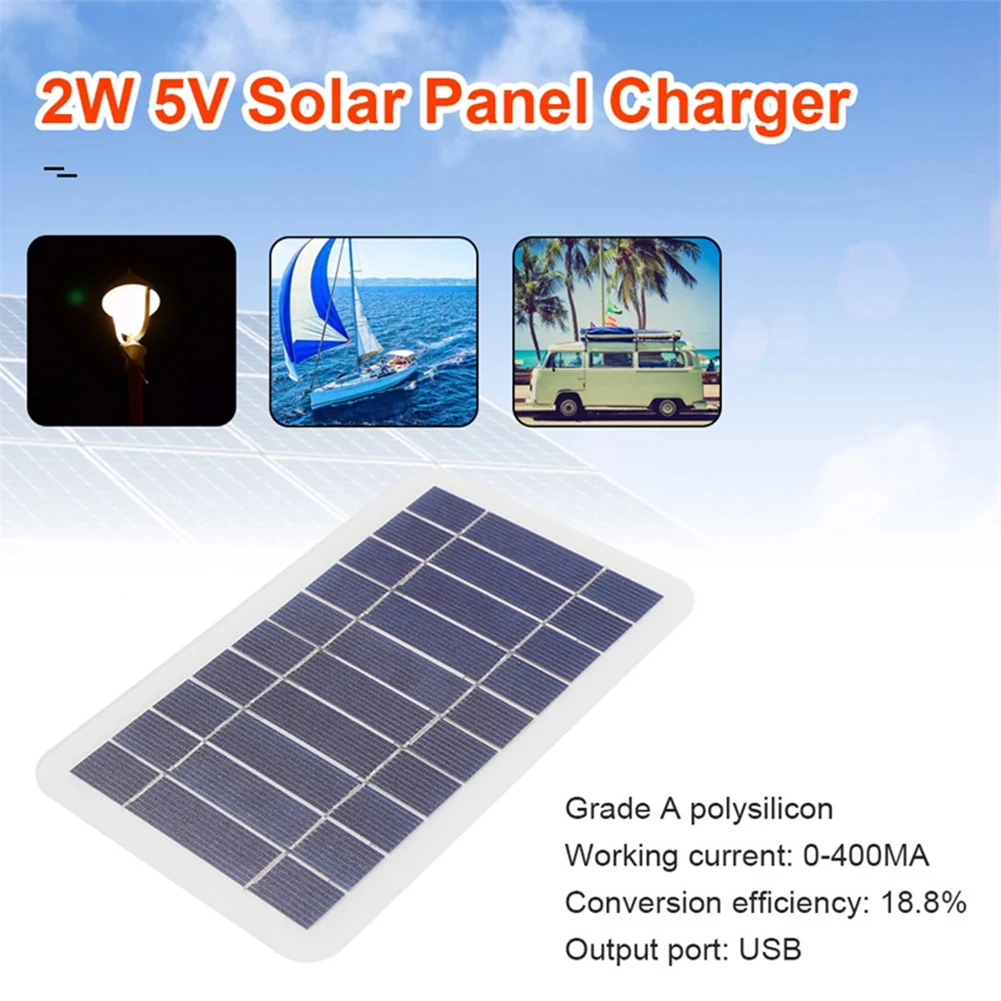 1 szt. 2W 5V Panel słoneczny Outdoor piesze wycieczki i kemping przenośny akumulator ładowanie telefonu komórkowego akcesoria do panelu ładowarki słonecznej