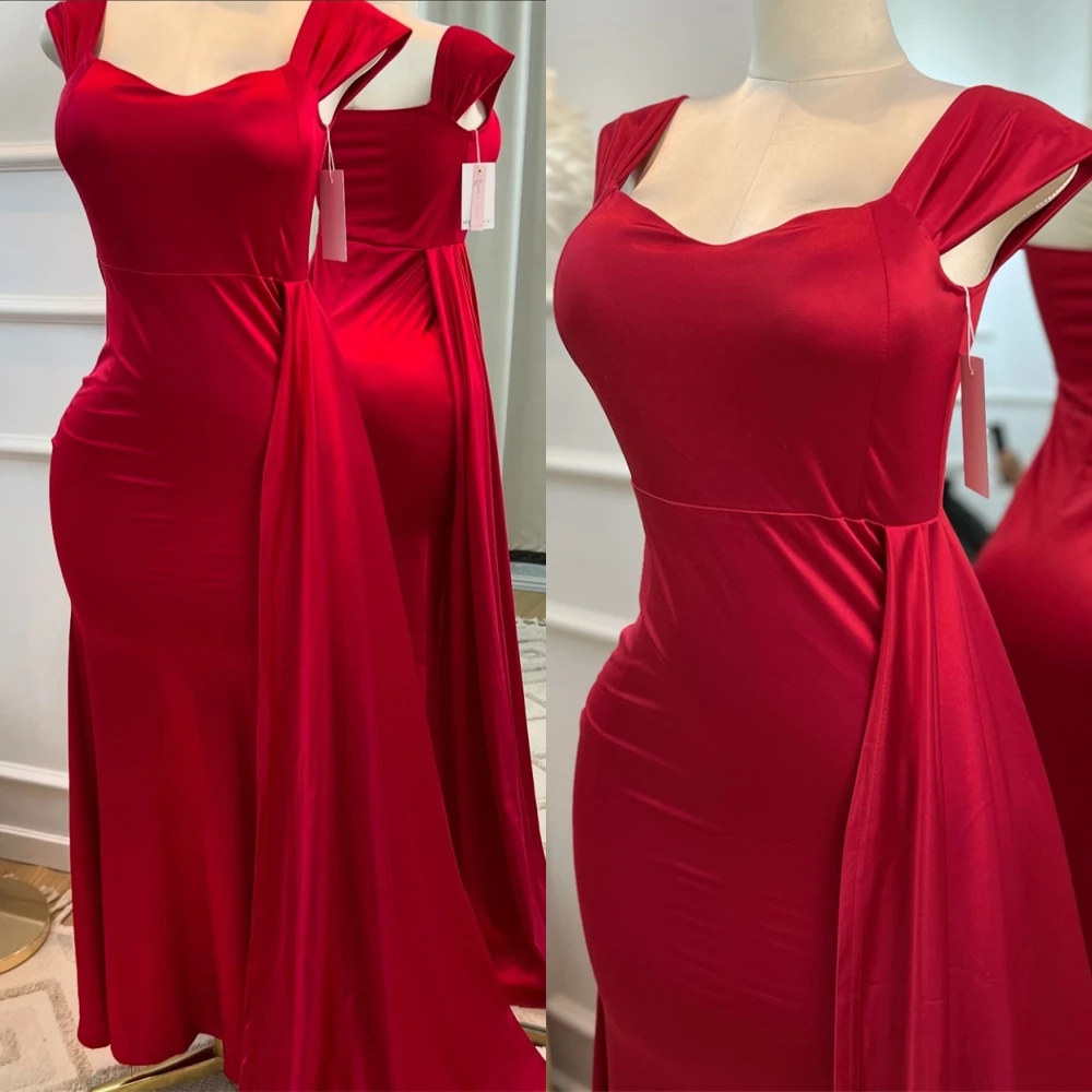 Customized Delicate Jersey Spaghetti Straps Evening Dress Graceful Prom Dress Temperament Straight Special Occasion Gowns