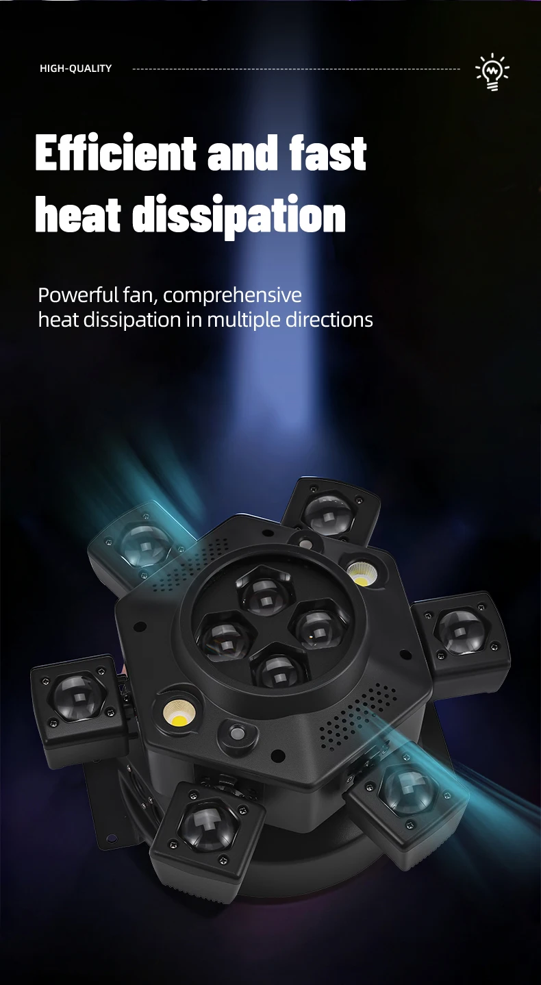 Fernbedienbare Moving-Head-Lichtanlage mit 6 Armen, RGBW-Beam, Strobe, Laser, DMX512-Bühnenbeleuchtung für DJ, Disco, KTV – Detail 7