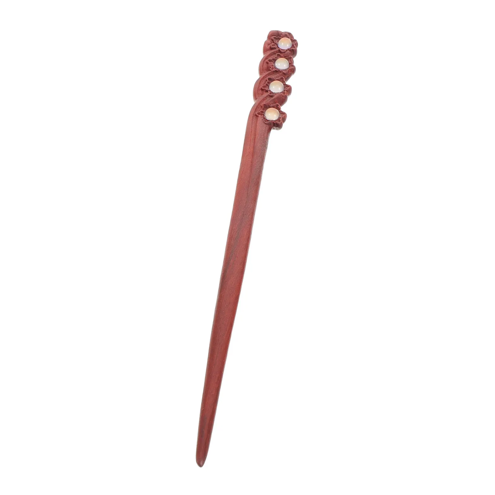 Vintage Red Sandalwood Hairpin Chinese Hair Stick Elegant Double Sided Carved Classic Asian Style Hair Chopsticks for Women