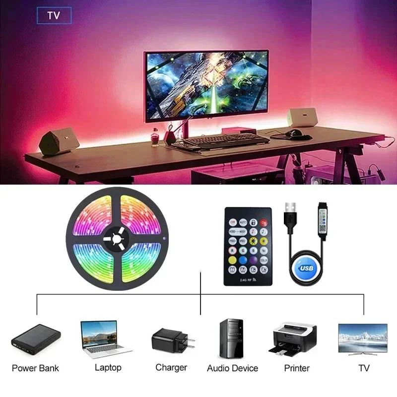 إضاءة خلفية للتلفاز RGB LED قطاع أضواء USB شريط مصباح مرن الشريط ل 55-75 بوصة تلفزيون شاشة الكمبيوتر إضاءة خلفية ديكور المنزل