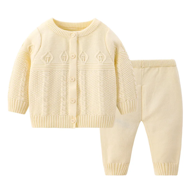 6-24M Baby Knitted Sweater Sets O-Neck Long Sleeve Solid Knit Cardigan+ Pants 2Pcs Suits Autumn Winter Boys Girls Clothing Set