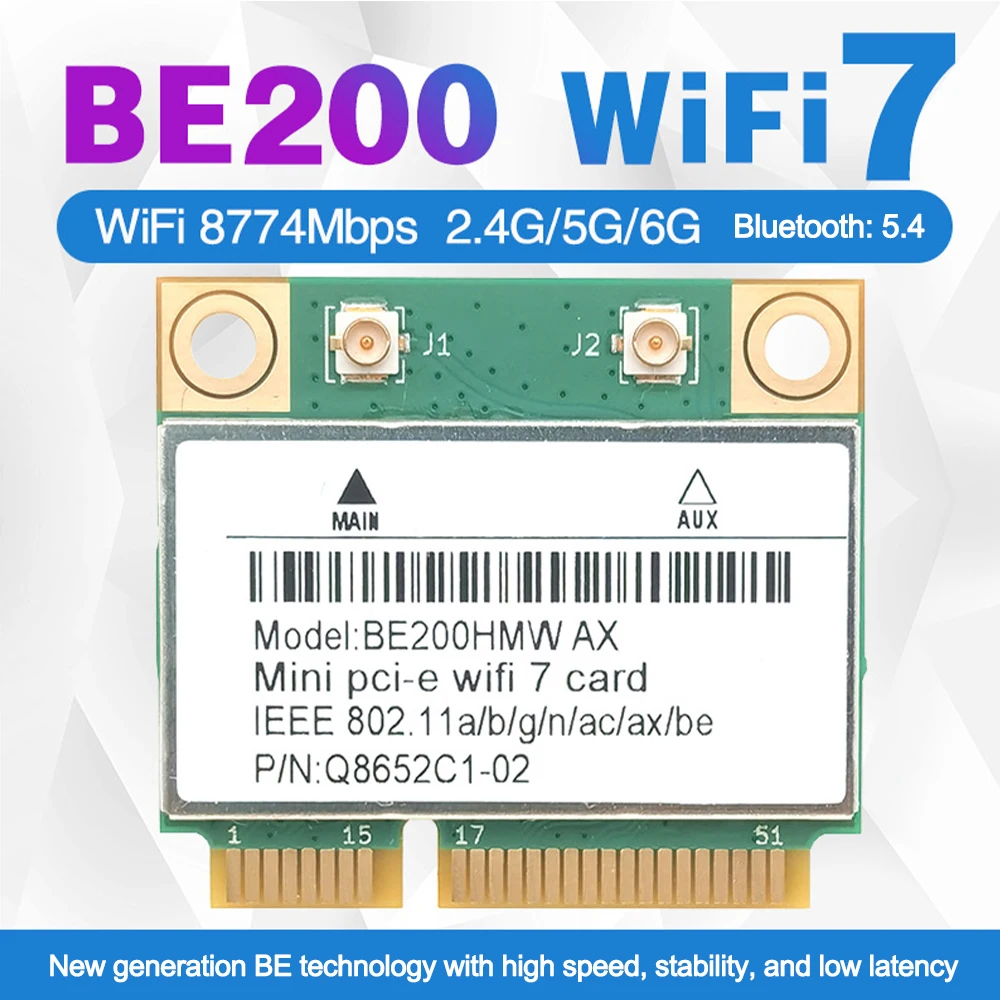 Tri Band WiFi6E BE200 Wireless Bluetooth 5.4 802.11AX Wireless Wi-Fi 7 BE200 For BE200HMW mini PCI-E Wlan WiFi Card