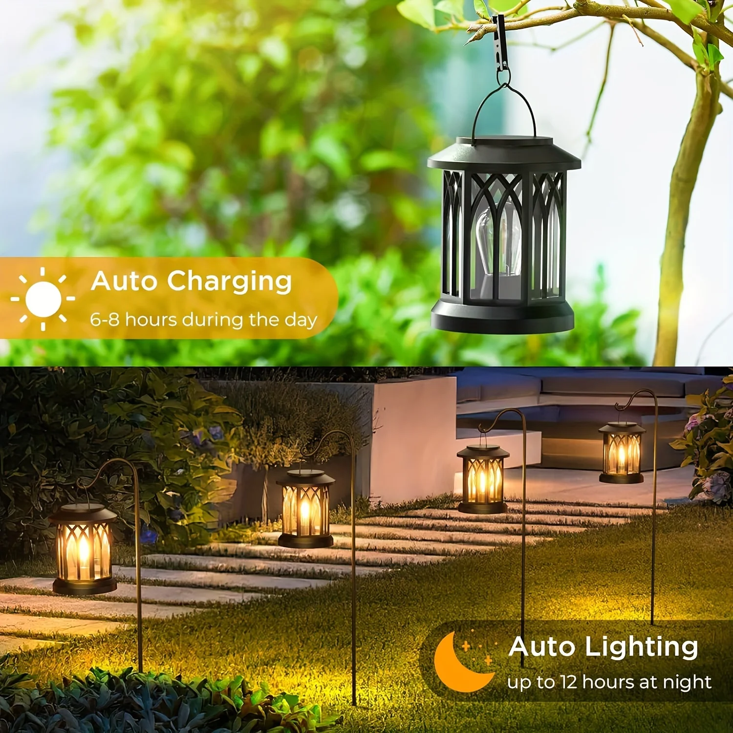 2 Pack Upgraded Bright Solar Lantern Lights Outdoor, Over 12Hrs Solar Lights for Outside Garden Yard Patio Decor (Warm Light)