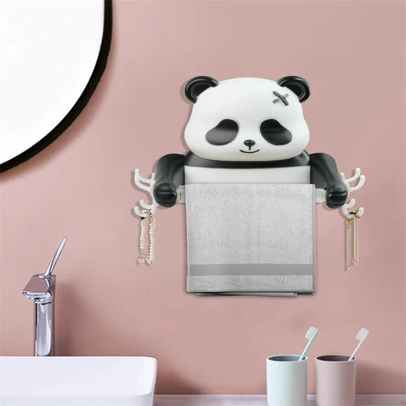 Cute Creative Cartoon Panda-style Toilet Bath Nail-free Paper Towel Holder Roll Tube Tissue Box And Face Towel Storage Holder