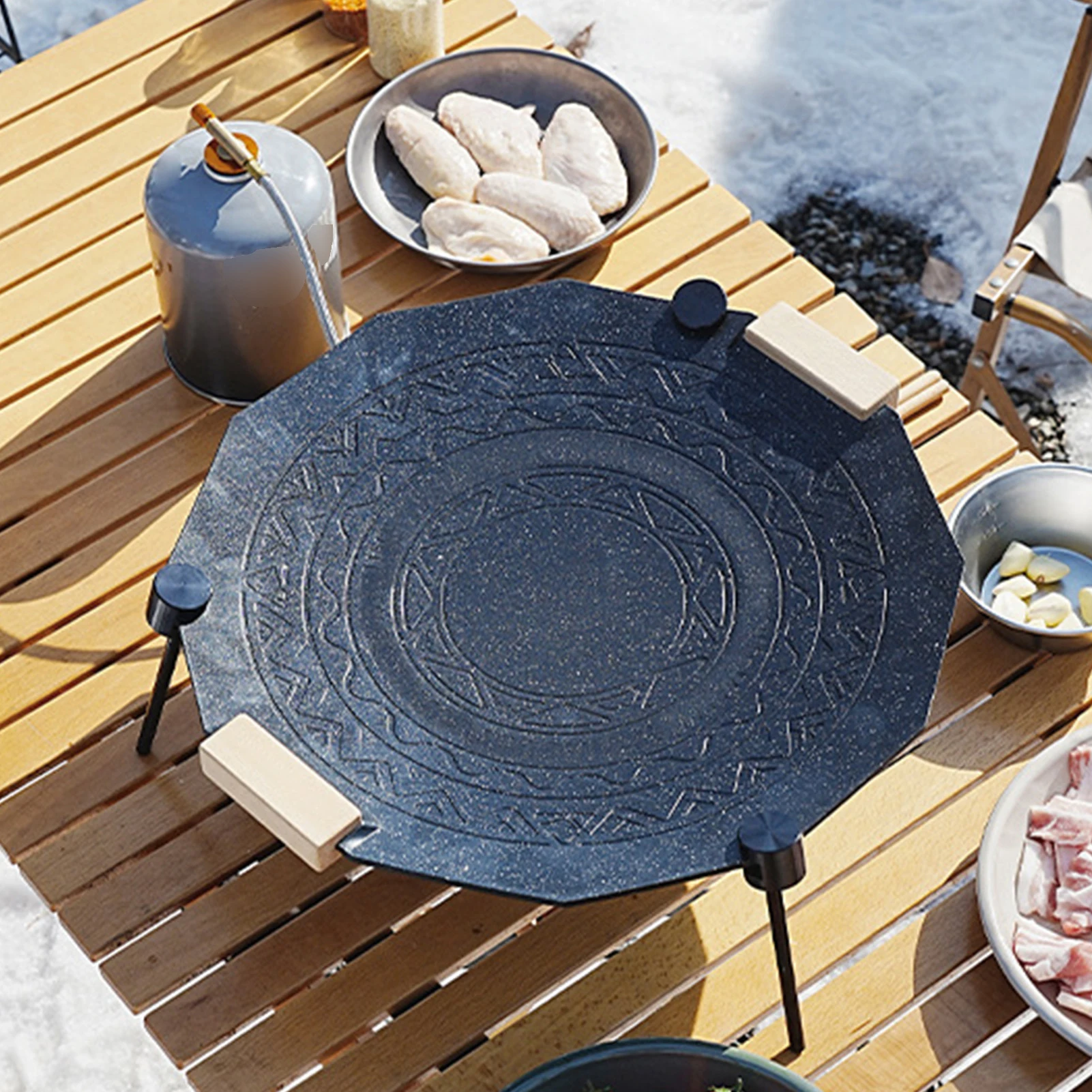 

41CM Outdoors Grilling Pan 5MM Thicken Coating Stone Handled Multiple Fire Source Compatibility Natural Stone Grill Pan