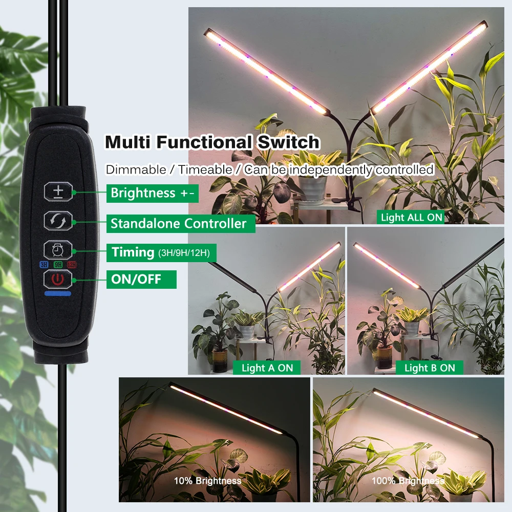 LED full spectrum clip-on grow light 30W/60W with timer switch - gooseneck plant lamp