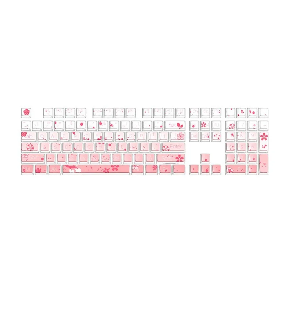 Gradual change pink cherry blossom PBT hot sublimation transparent light-transmitting crystal personalized mechanical keyboard