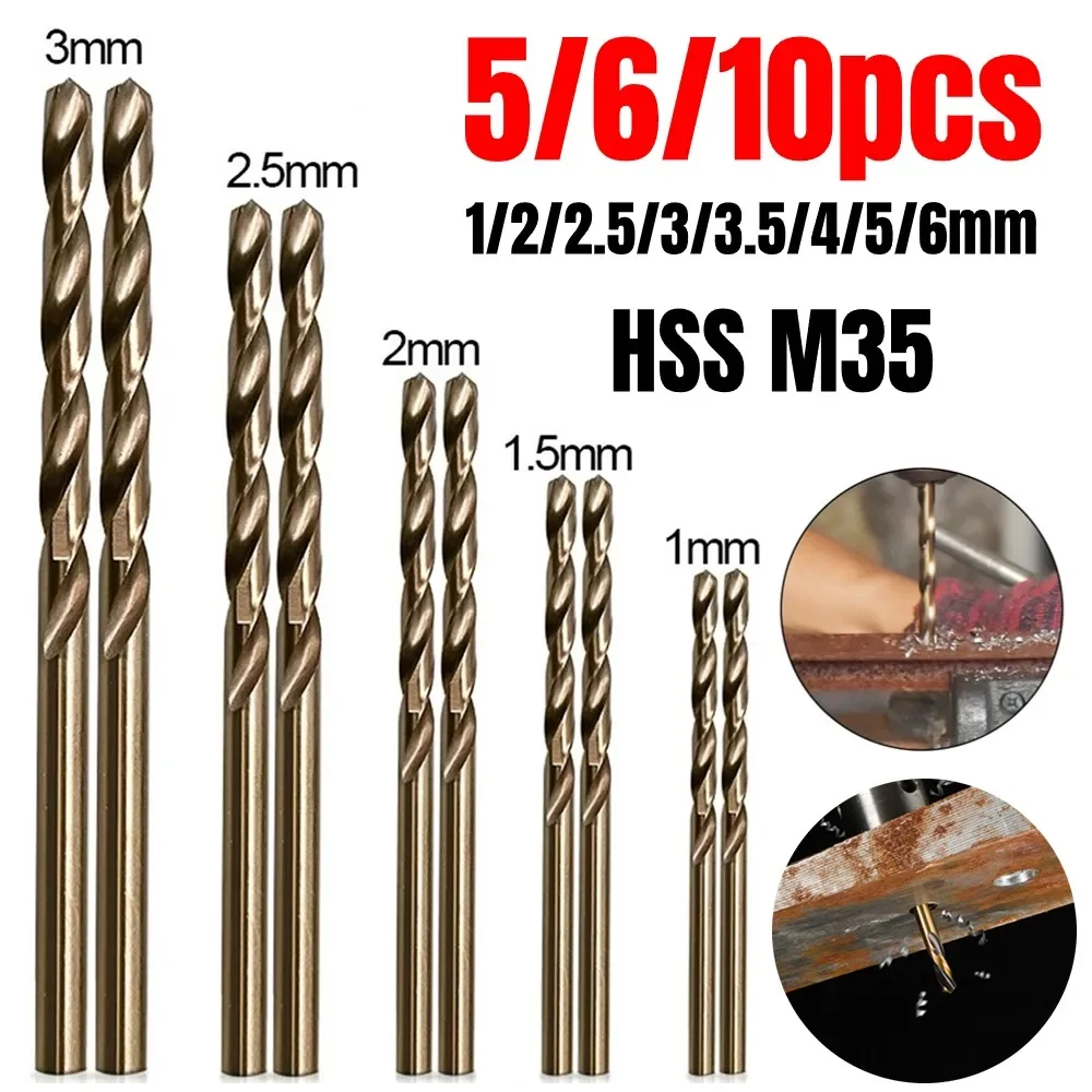 5//6/10pcs HSS M35 Cobalt Drill Bit 1mm 1.5mm 2mm 3mm 4mm 5mm For Stainless Steel High Speed Auger Drill Press Power Tool Parts