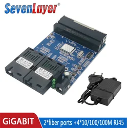 Fiber Optical Ethernet switch Gigabit Media Converter Single Mode 4 RJ45 and 2 SC fiber Port 10/100/1000M PCBA 2F4E