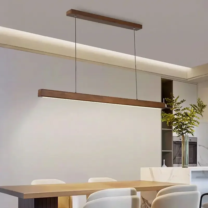 

Wood Linear Pendant Light Fixtures For Dining Room Kitchen Island Table Wooden Long Strip Dining Table Pendant Lamp