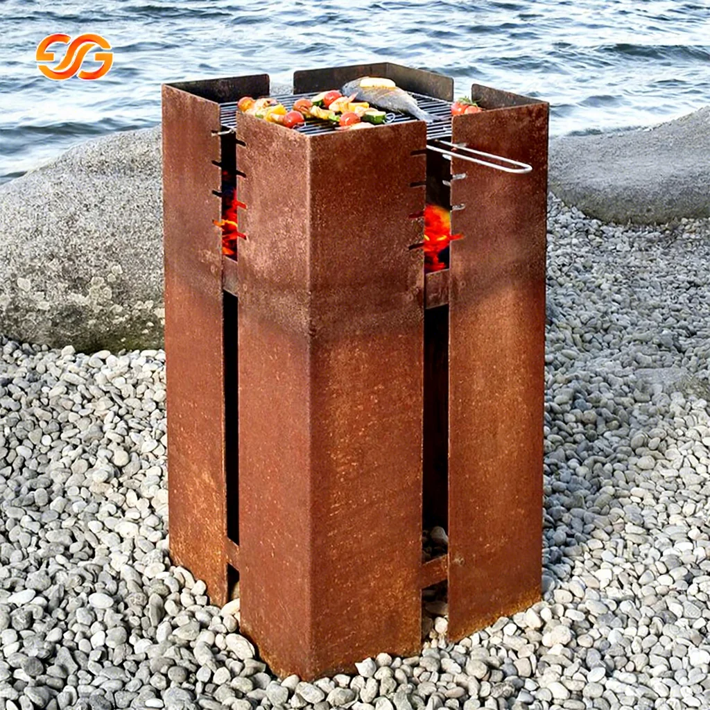 Charcoal Portable Folding Barbecue Grill Corten Steel Wood Fired Barbecue Grill
