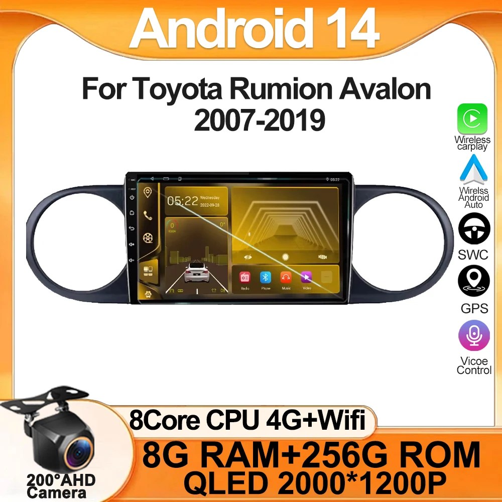 

For Toyota Rumion Avalon 2007-2019 Android 14 Wireless Carplay QLED Screen Stereo Head Unit Car Radio Multimedia Navigation