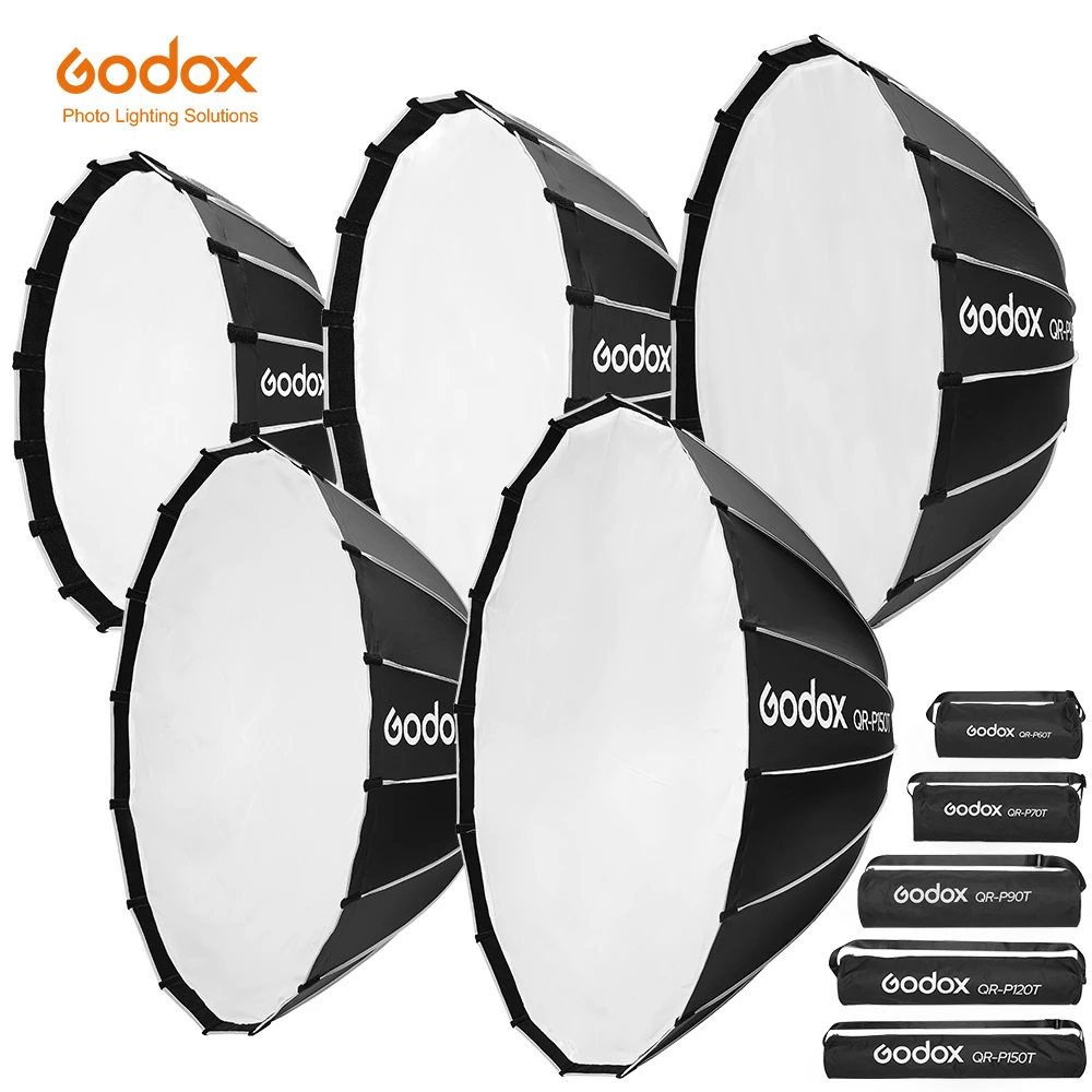 

Godox QR-P60T 60CM QR-P90T 90CM QR-P120T 120CM 150CM Quickly Release Parabolic Deep Softbox+Honeycomb Grid for Photography Flash