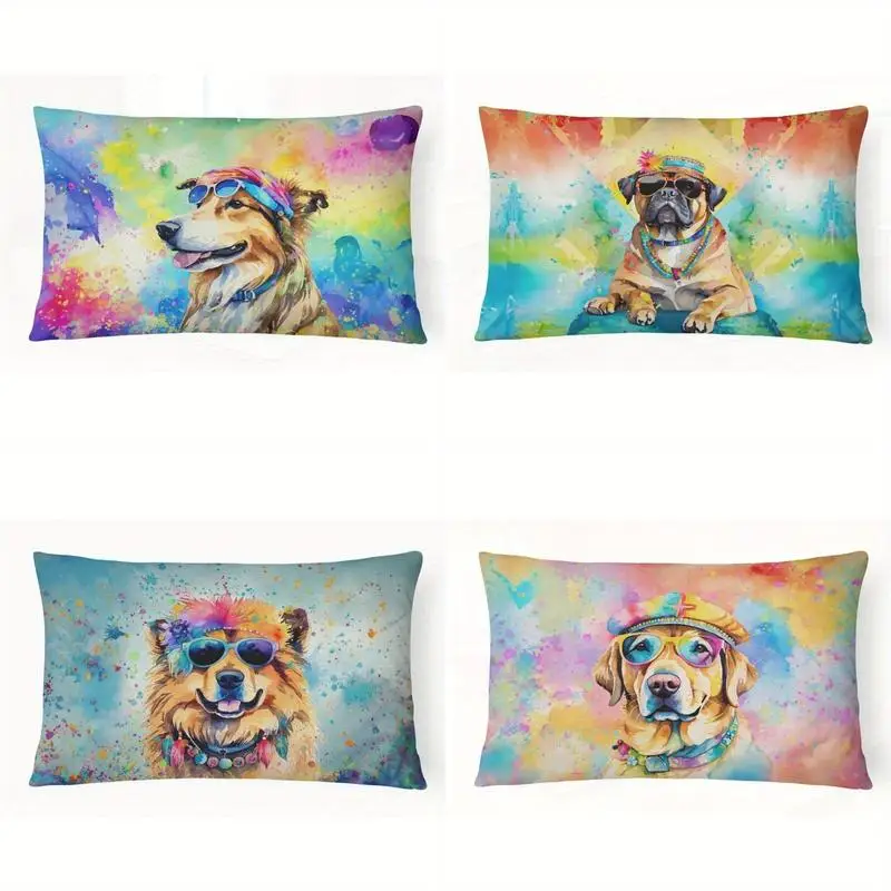 Cool Watercolor Collie Lumbar Pillow Cover Suitable For Sofa Bedroom Car Pillow Cover Cushion Rectangular Back Cushion