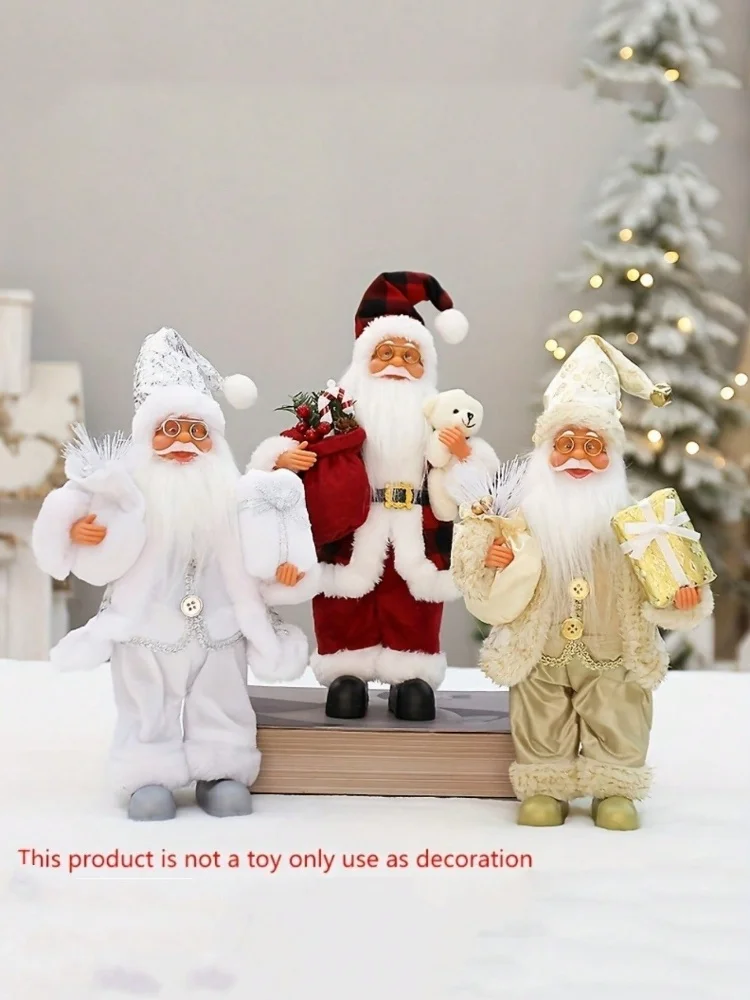 1pc Festive 12-inch Classic Santa Claus Statue: Golden and Silver White Christmas Decorations for Home, Kitchen, Hotel, and Offi