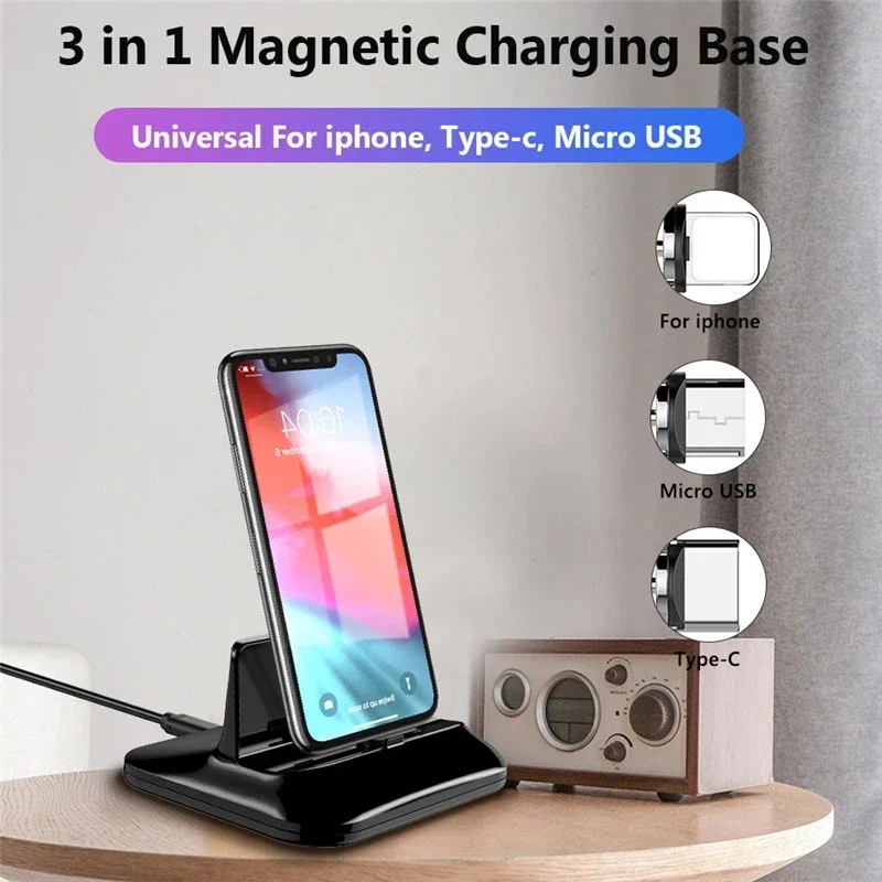 Phone Dock Station iOS Micro Type c Stand Wireless Charger Holder Magnetic Fast Charger Cradle For iPhone Samsung XiaoMi Android