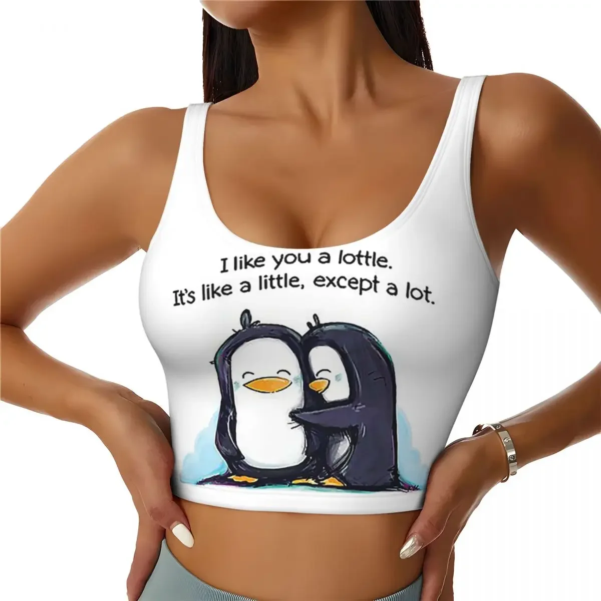 Custom I Like You A Lottle Penguin Women Sports Bras High Impact Vest Gym Workout Yoga Crop Tank Top