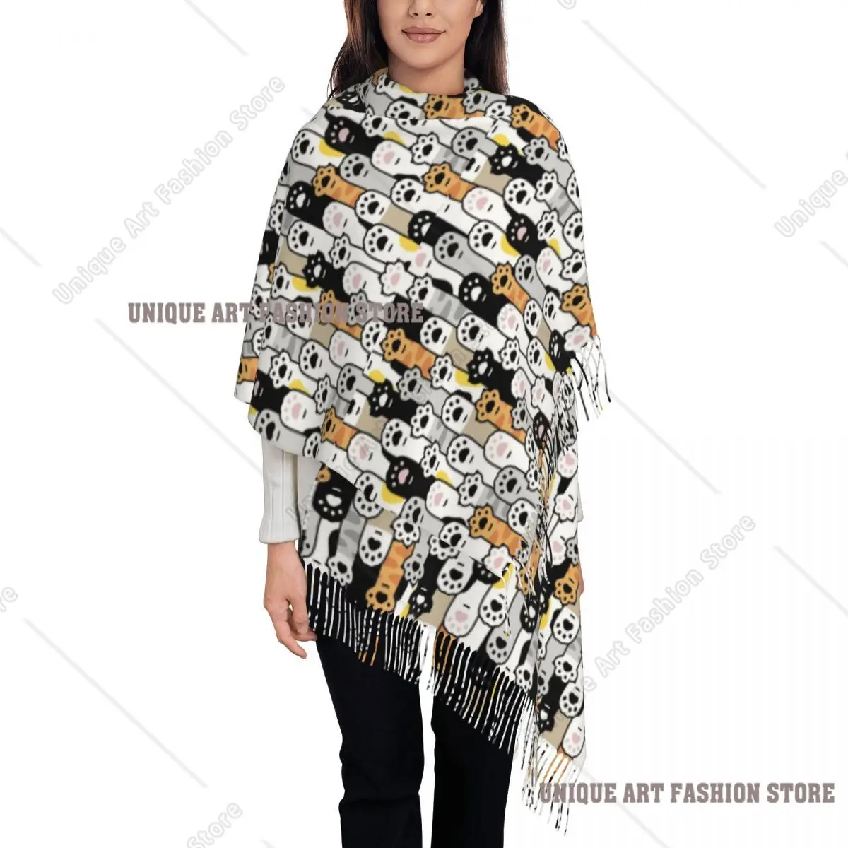 

Индивидуальный милый креативный шарф с котом, женские длинные зимние теплые шаль с кисточками, шарфы унисекс