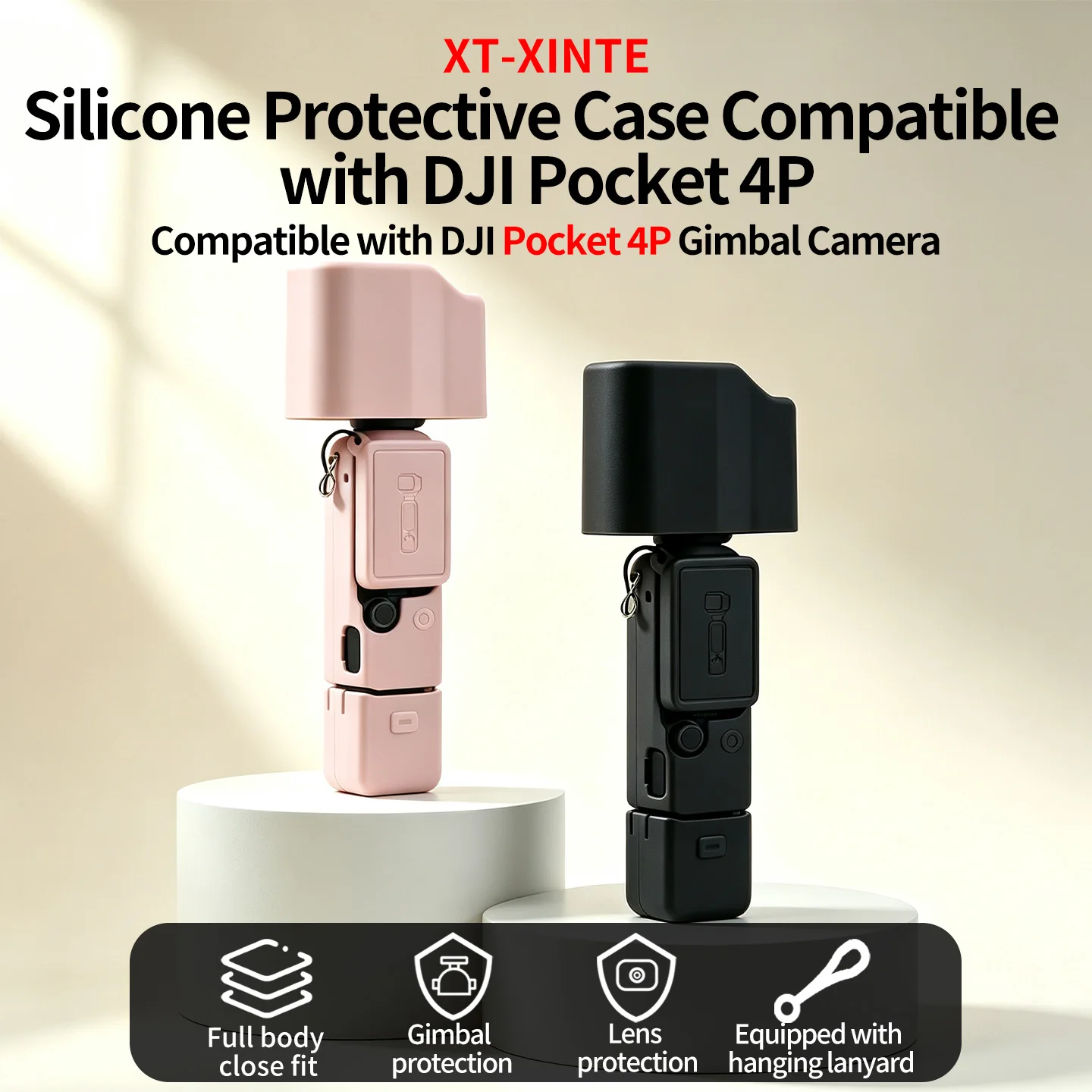 Silicone Protective Cover For DJI Pocket 4P Camera Shock‑Absorbing Lens Screen Protector With Anti‑Lost Lanyard Vlog Accessories