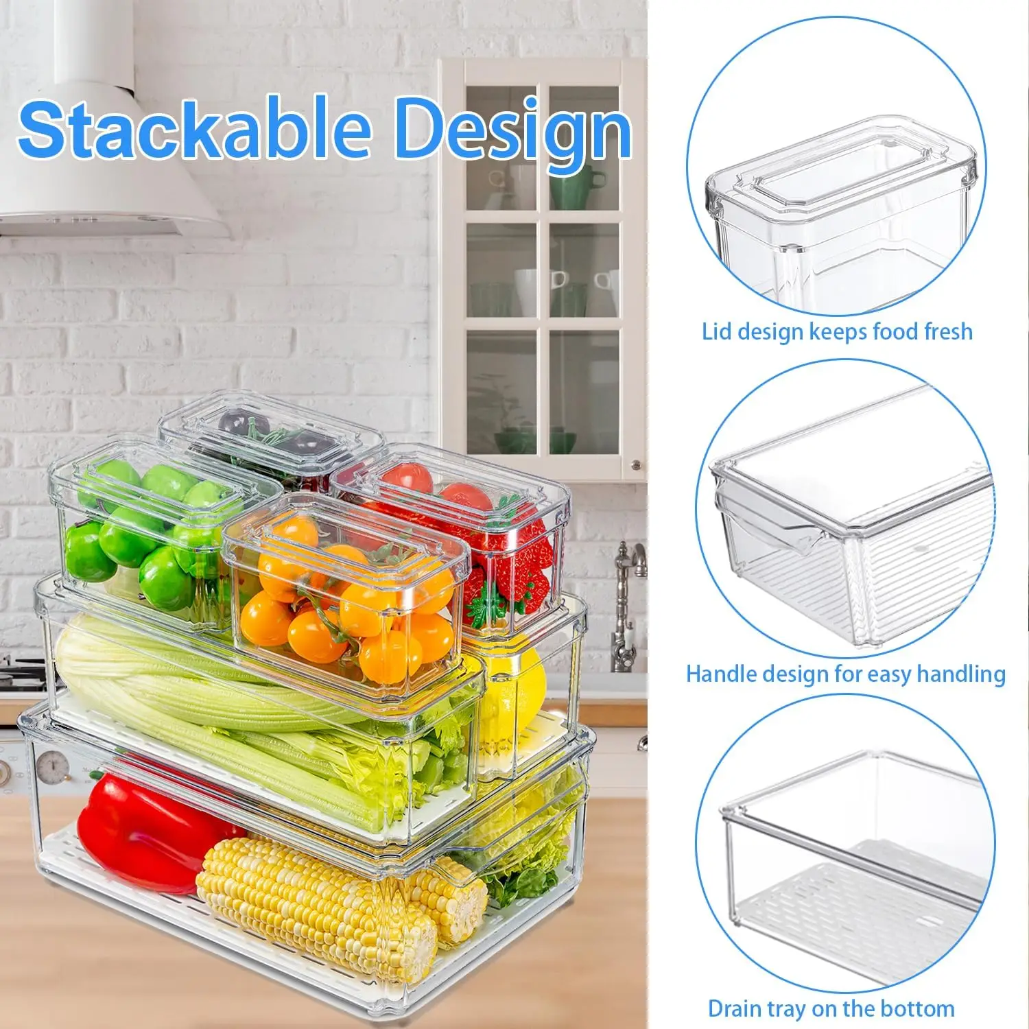 14 Pack Refrigerator Organizers & Storage, Stackable Fridge Organizer Bins w/ Lids, BPA-Free Produce Fruit Storage Containers