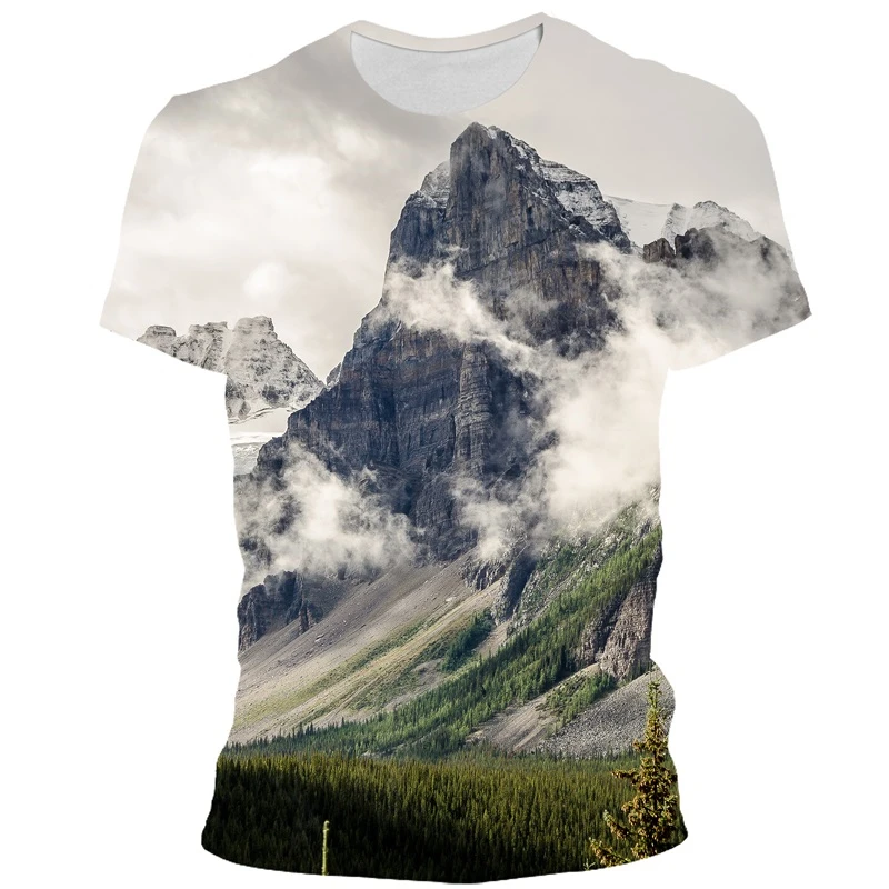 

Harajuku Fashion Men T Shirt 3D Printing Mountain Personality T-shirts Casual Womens Clothing Oversized Loose Round Collar Tops